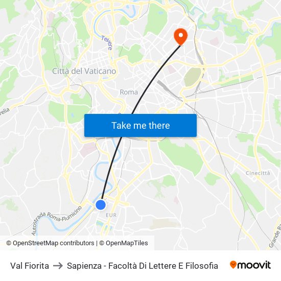Val Fiorita to Sapienza - Facoltà Di Lettere E Filosofia map