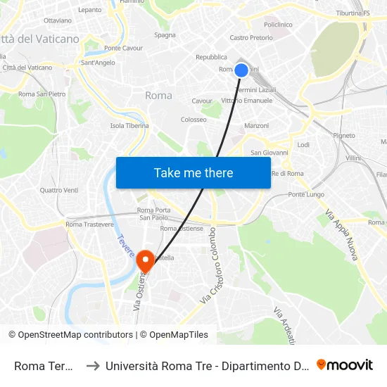 Roma Termini (1) to Università Roma Tre - Dipartimento Di Giurisprudenza map