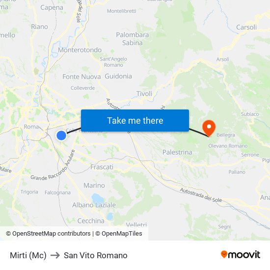 Mirti (Mc) to San Vito Romano map