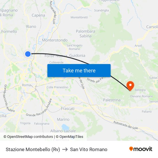 Stazione Montebello (Rv) to San Vito Romano map