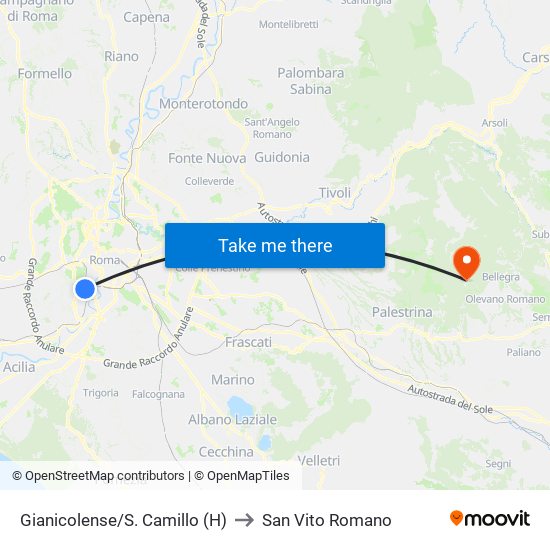 Gianicolense/S. Camillo (H) to San Vito Romano map