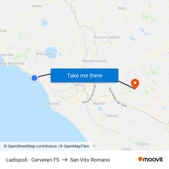 Ladispoli - Cerveteri FS to San Vito Romano map