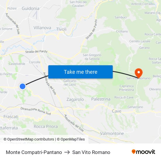 Monte Compatri-Pantano to San Vito Romano map