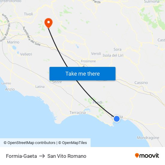 Formia-Gaeta to San Vito Romano map