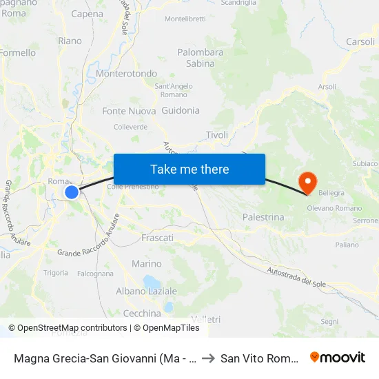 Magna Grecia-San Giovanni (Ma - Mc) to San Vito Romano map