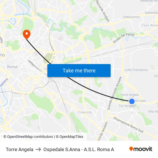 Torre Angela to Ospedale S.Anna - A.S.L. Roma A map