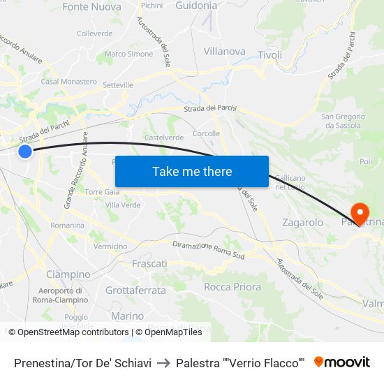 Prenestina/Tor De' Schiavi to Palestra ""Verrio Flacco"" map
