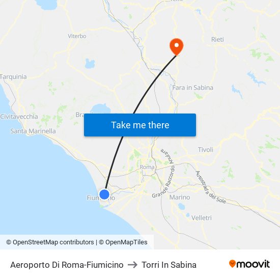 Aeroporto Di Roma-Fiumicino to Torri In Sabina map