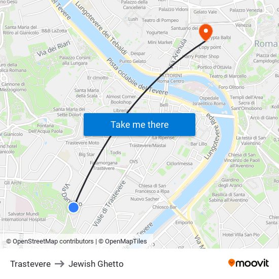 Trastevere to Jewish Ghetto map