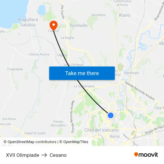 XVII Olympics to Cesano map