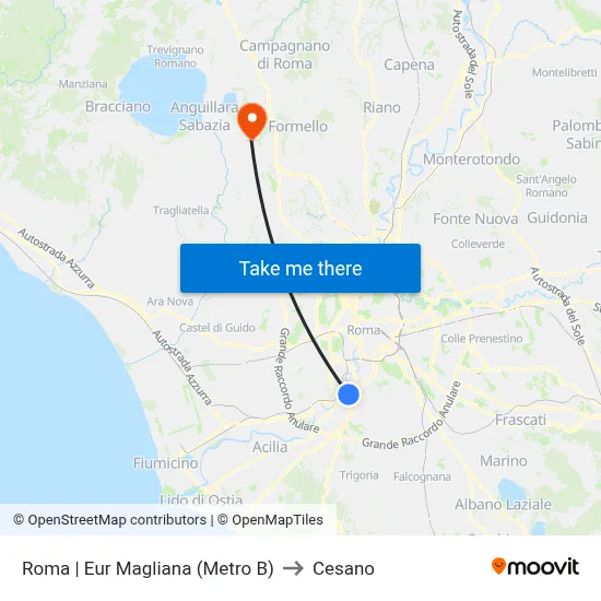 Rome | Eur Magliana (Metro B) to Cesano map