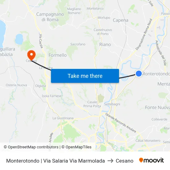 Monterotondo | Via Salaria Via Marmolada to Cesano map