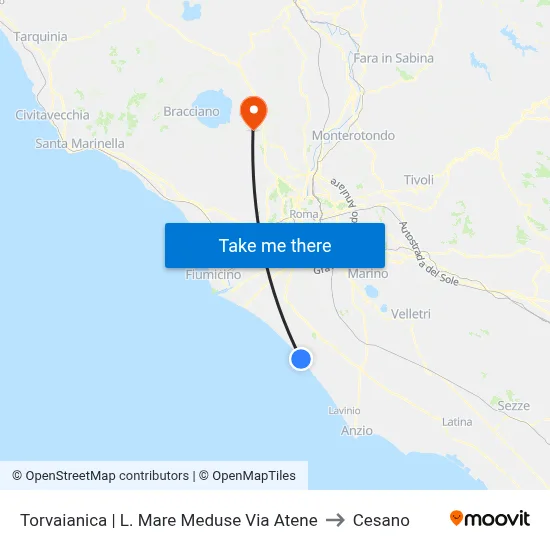 Torvaianica | Meduse Seafront Athens Street to Cesano map