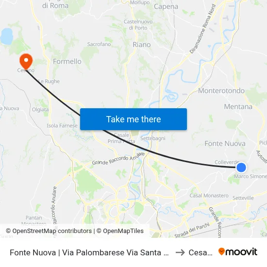 Via Palombarese - Via Santa Lucia, Fonte Nuova to Cesano map