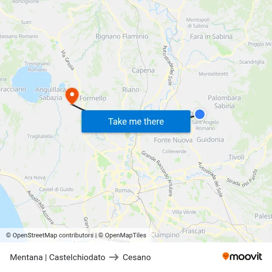 Mentana via Castelchiodato to Cesano map