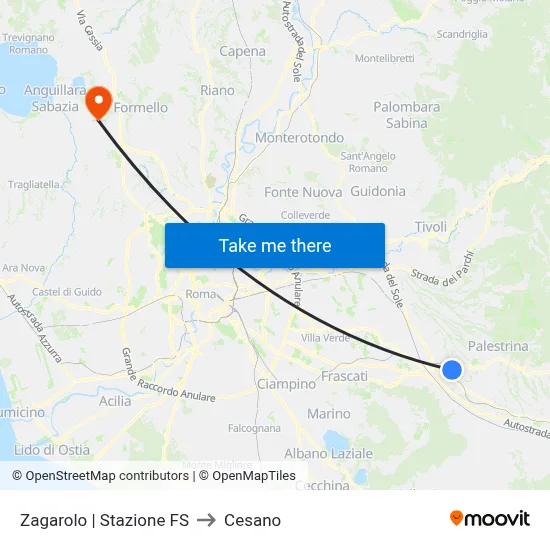 Zagarolo | Railway Station to Cesano map