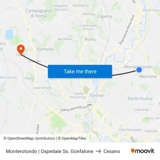 Monterotondo | SS Gonfalone Hospital to Cesano map
