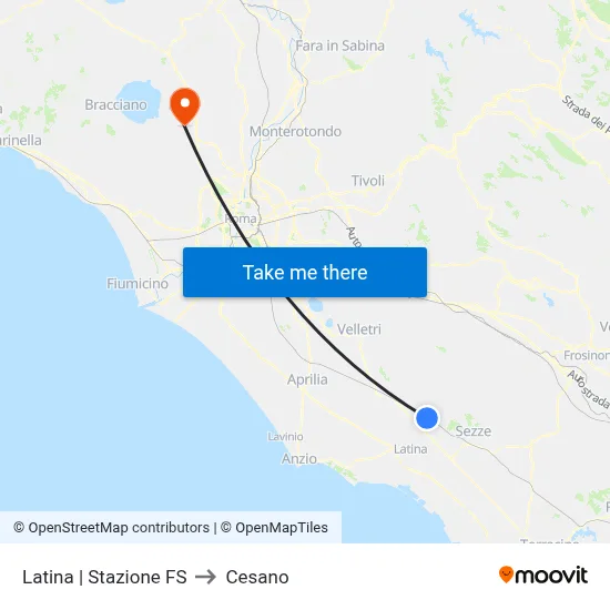 Latina | Railway Station to Cesano map