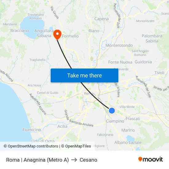 Rome | Anagnina (Metro A) to Cesano map