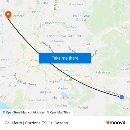 Colleferro | Railway Station to Cesano map