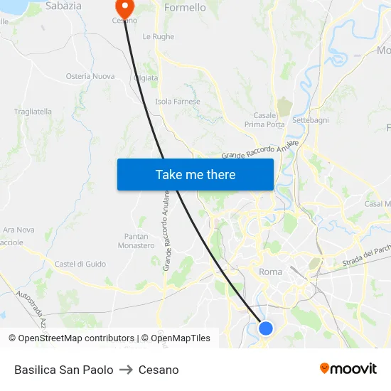 St. Paul's Basilica to Cesano map