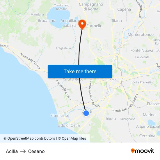 Acilia to Cesano map