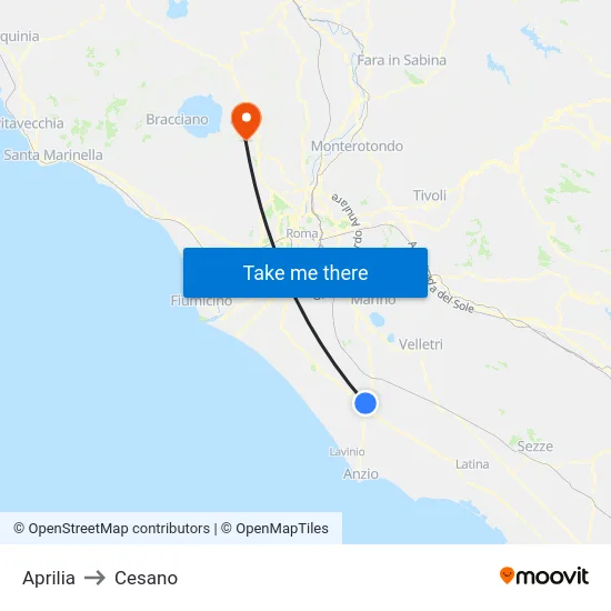 Aprilia to Cesano map