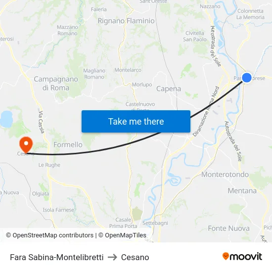 Fara Sabina-Montelibretti to Cesano map