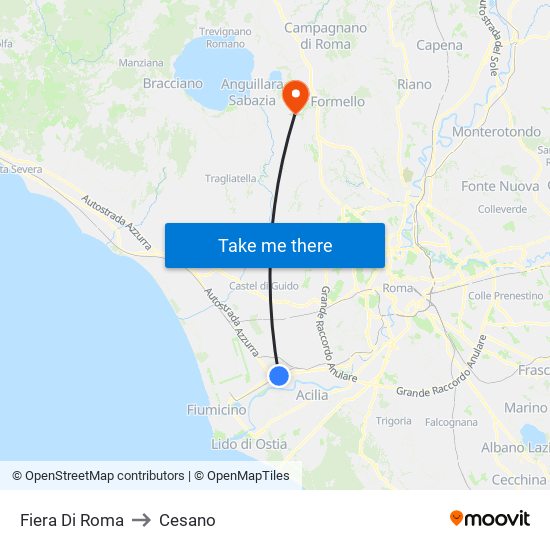 Fiera Di Roma to Cesano map