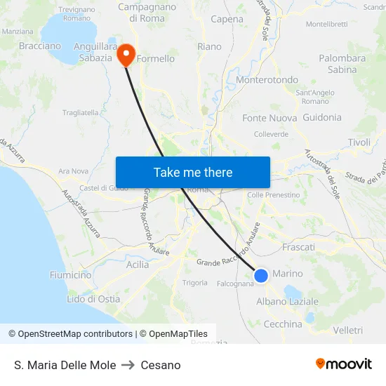 S. Maria Delle Mole to Cesano map