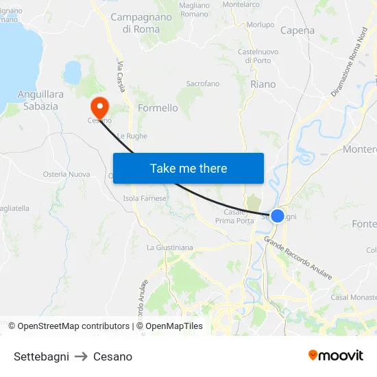Settebagni to Cesano map