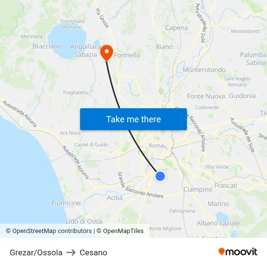 Grezar/Ossola to Cesano map