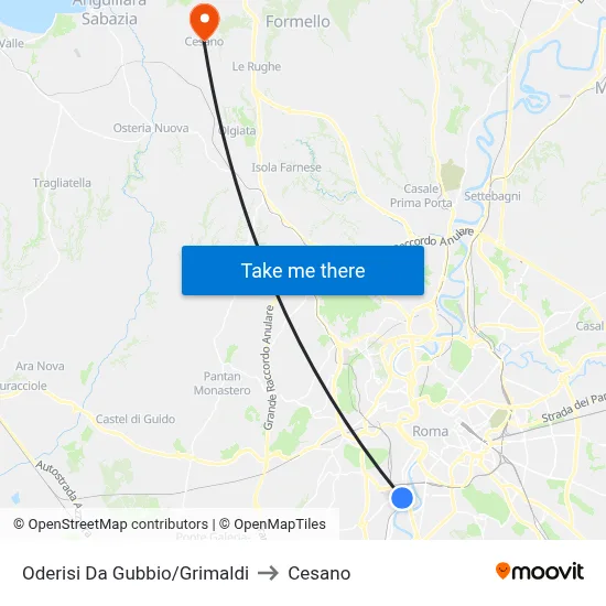 Oderisi Da Gubbio/Grimaldi to Cesano map