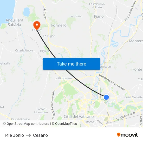 P.le Jonio to Cesano map