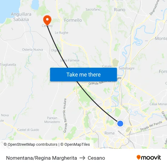Nomentana/Regina Margherita to Cesano map
