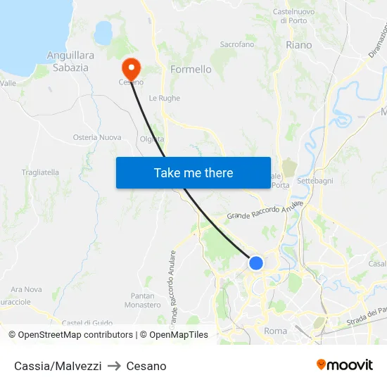 Cassia/Malvezzi to Cesano map