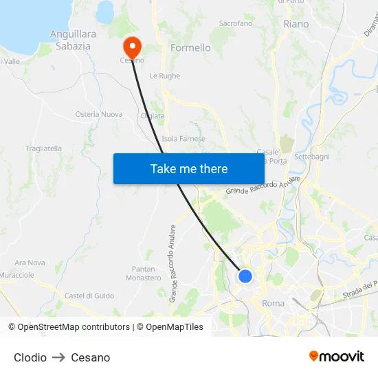 Clodio to Cesano map
