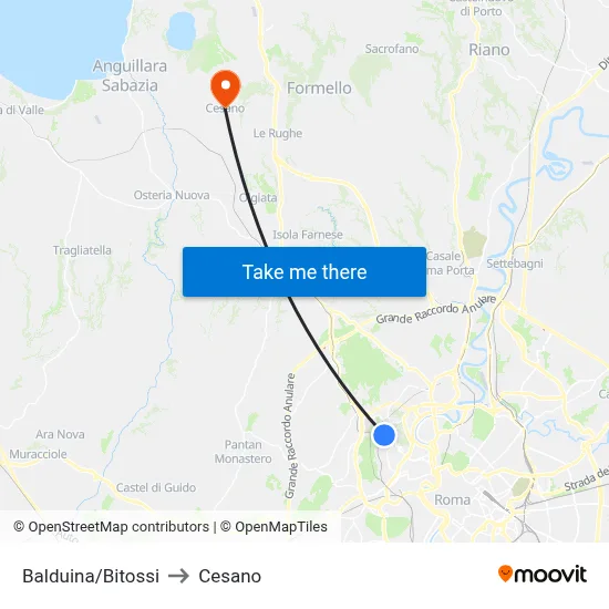 Balduina/Bitossi to Cesano map