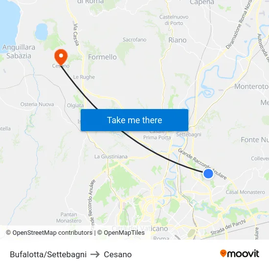 Bufalotta/Settebagni to Cesano map