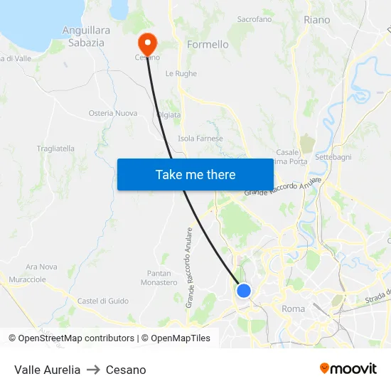 Valle Aurelia to Cesano map