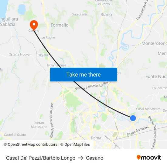 Casal De' Pazzi/Bartolo Longo to Cesano map