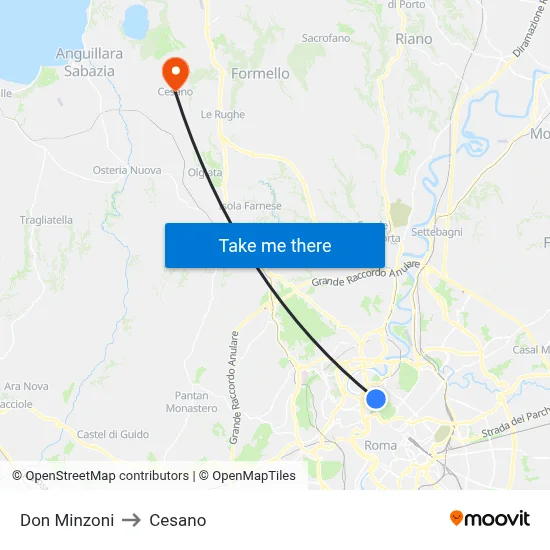 Don Minzoni to Cesano map