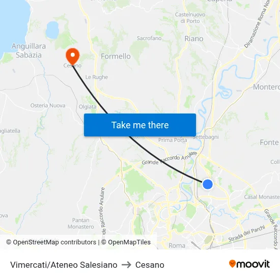 Vimercati/Ateneo Salesiano to Cesano map