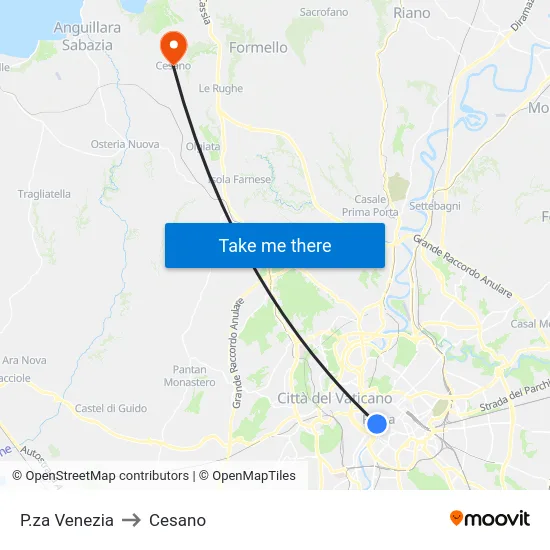 P.za Venezia to Cesano map