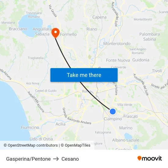 Gasperina/Pentone to Cesano map