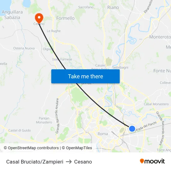 Casal Bruciato/Zampieri to Cesano map