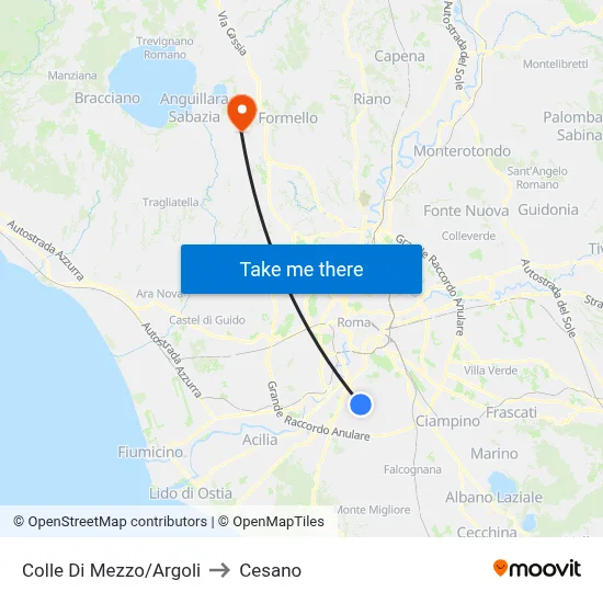 Colle Di Mezzo/Argoli to Cesano map