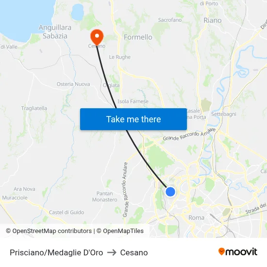 Prisciano/Gold Medals to Cesano map