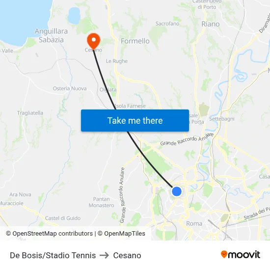 De Bosis/Tennis Stadium to Cesano map