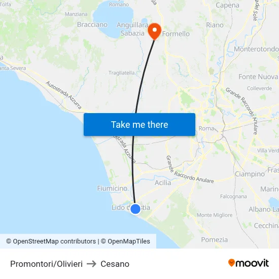 Promontori/Olivieri to Cesano map